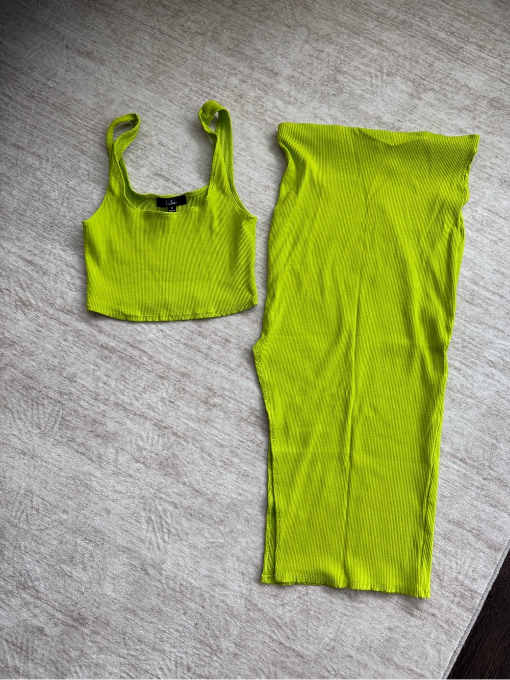 Lulu's Neon Lime Ribbed Tank & Midi Skirt Set